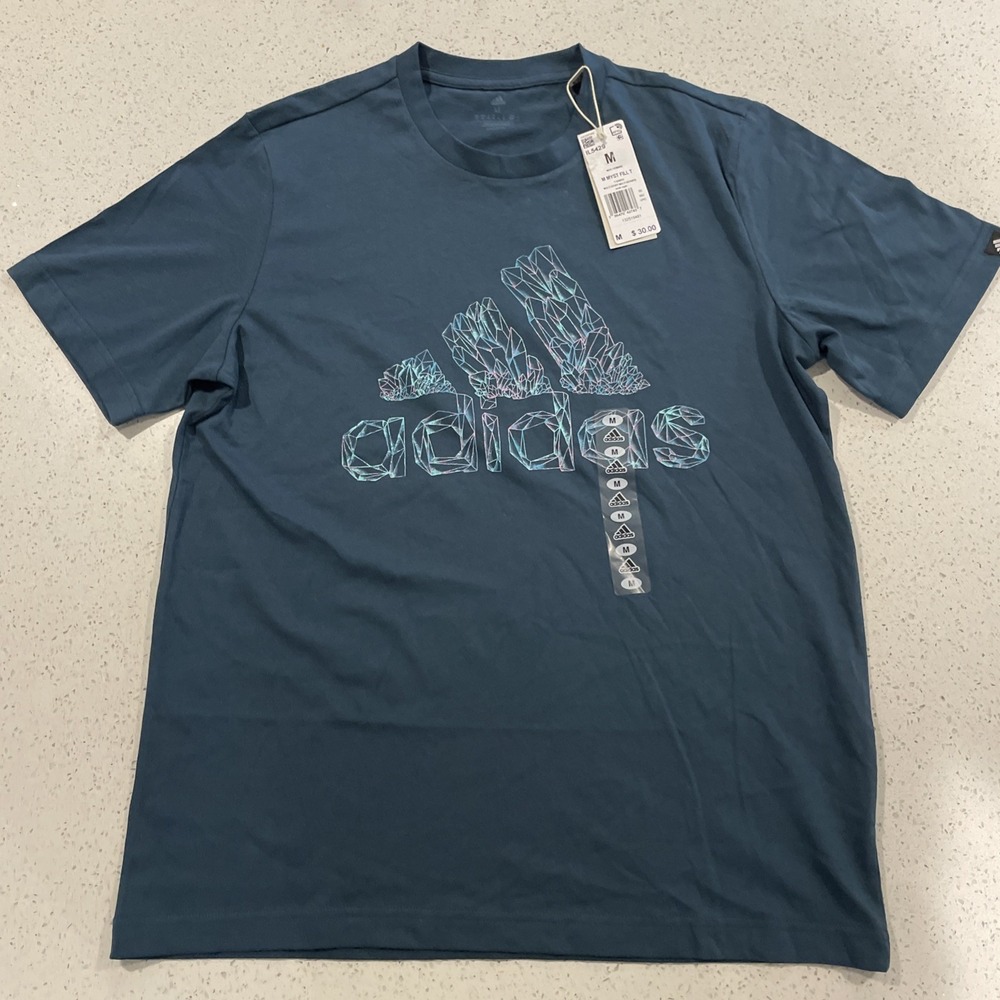 Adidas Multi Sport Teal Charged Logo Mens M Cotton Tee Logo 2Tone β NWT